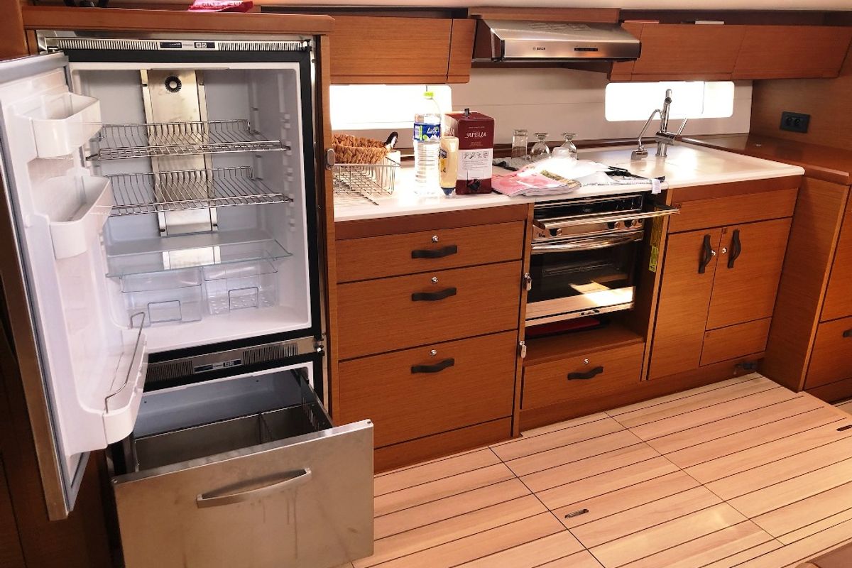 Galley of Wise John, a Jeanneau 54 sailboat at Skiathos, Greece