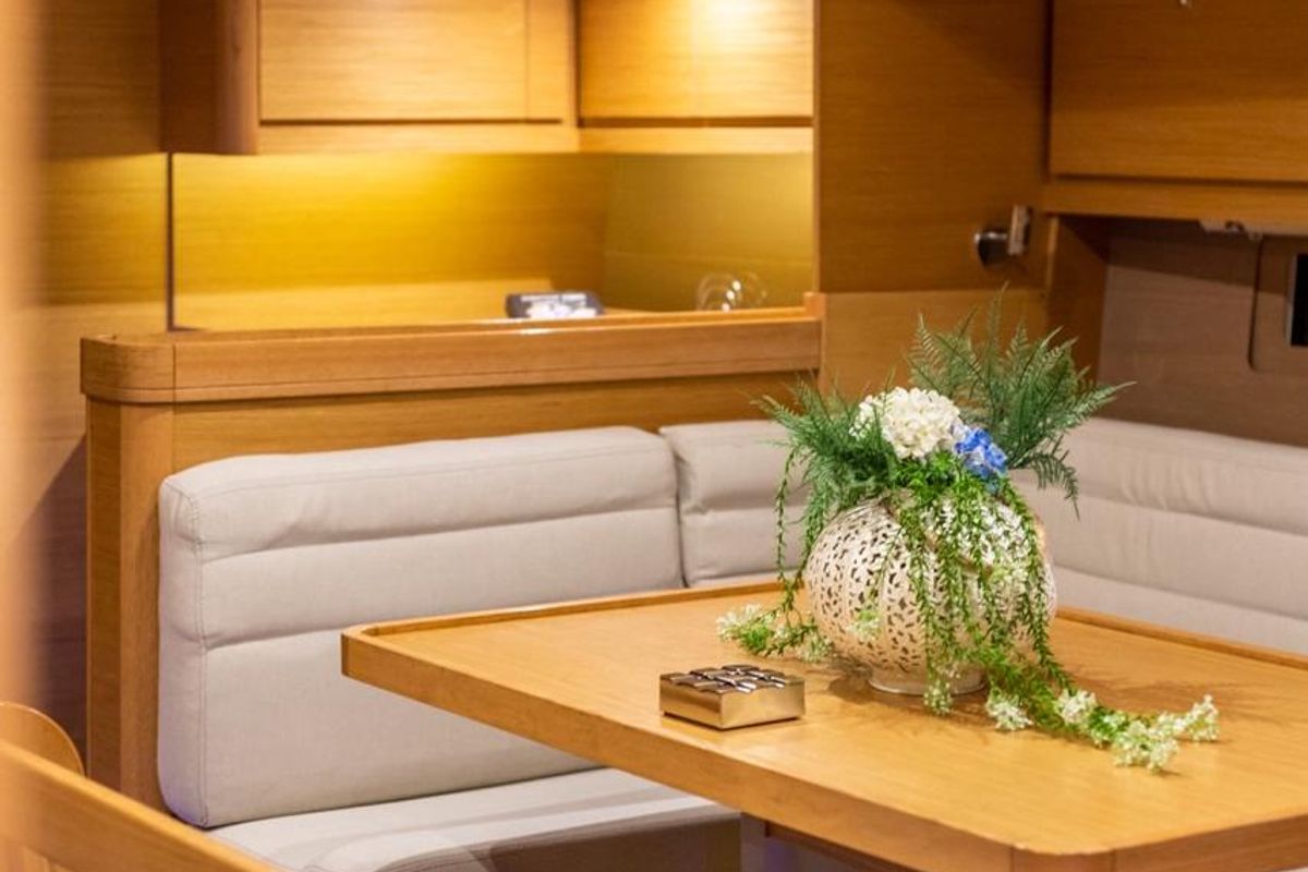 Salon of Silia, a Dufour 460 sailboat at Municipal Unit of Lefkada, Greece