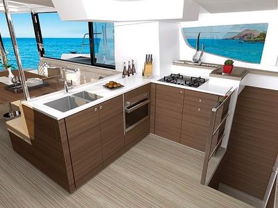 Galley of Bella Vita, a Bali 4.6 catamaran at Central Abaco, Bahamas
