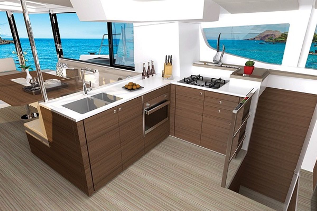 Galley of Bella Vita, a Bali 4.6 catamaran at Central Abaco, Bahamas