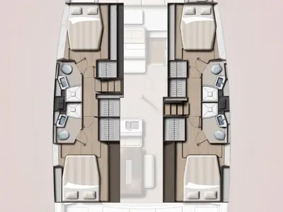 Floor plan of Bella Vita, a Bali 4.6 catamaran at Central Abaco, Bahamas