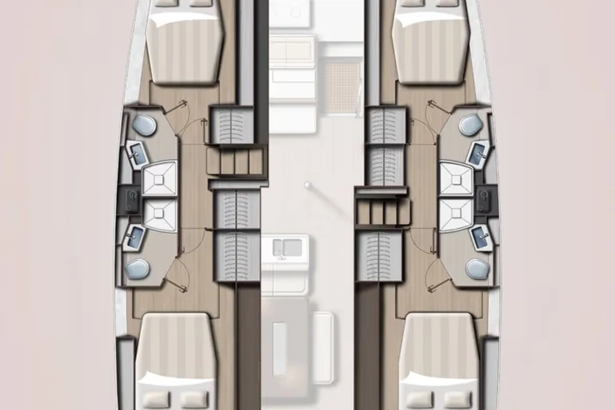 Floor plan of Bella Vita, a Bali 4.6 catamaran at Central Abaco, Bahamas