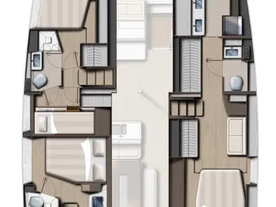 Floor plan of Bella Vita, a Bali 4.6 catamaran at Central Abaco, Bahamas