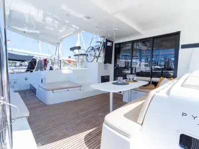 Deck of Fleur De Sel, a Lagoon 42 catamaran at Grad Pula, Croatia