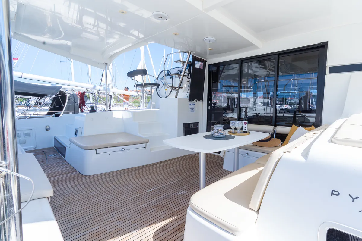 Deck of Fleur De Sel, a Lagoon 42 catamaran at Grad Pula, Croatia