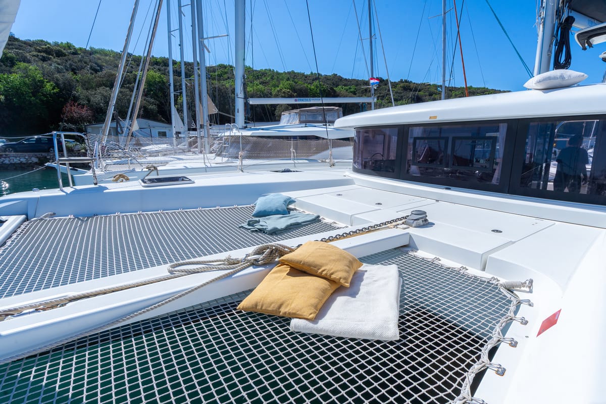 Deck of Fleur De Sel, a Lagoon 42 catamaran at Grad Pula, Croatia