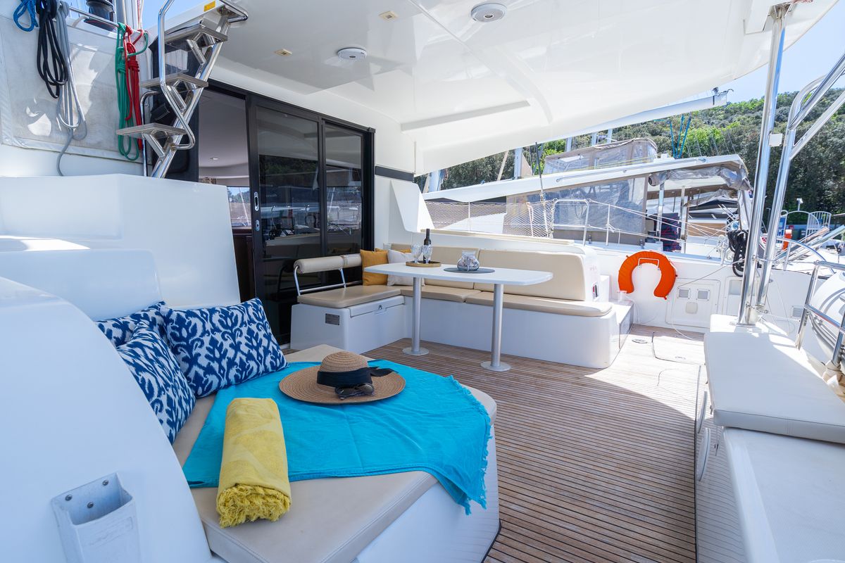 Deck of Fleur De Sel, a Lagoon 42 catamaran at Grad Pula, Croatia