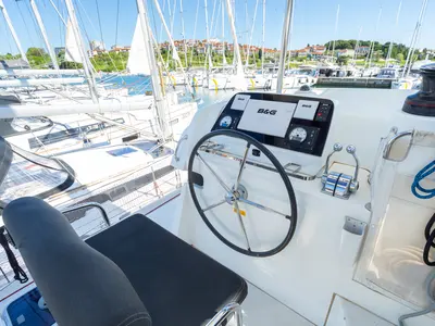 Cockpit of Fleur De Sel, a Lagoon 42 catamaran at Grad Pula, Croatia