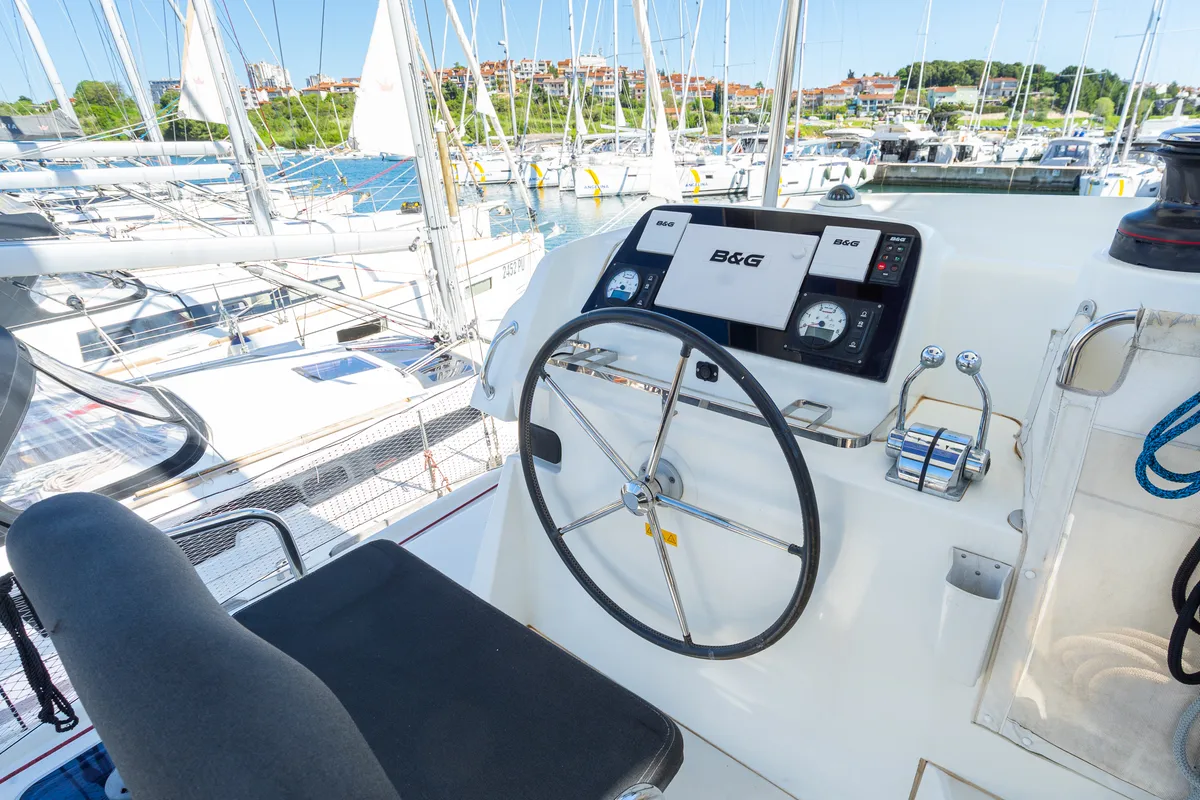 Cockpit of Fleur De Sel, a Lagoon 42 catamaran at Grad Pula, Croatia