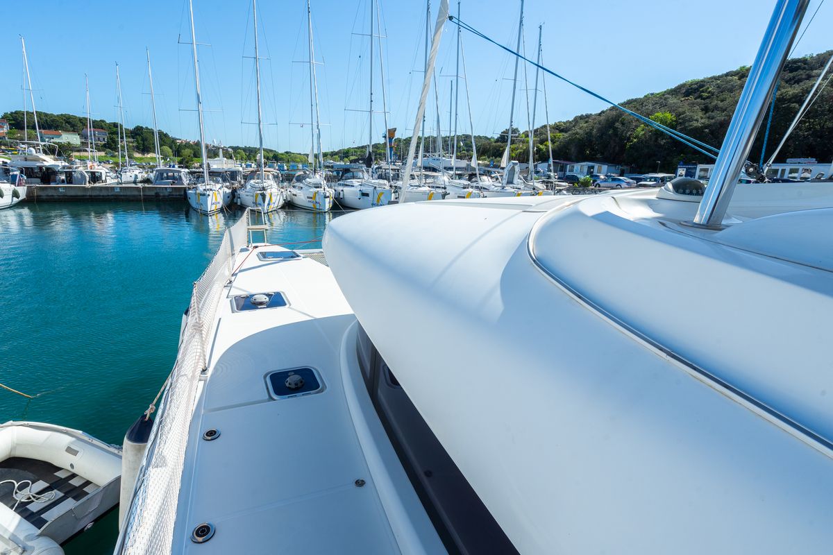 Exterior view of Fleur De Sel, a Lagoon 42 catamaran at Grad Pula, Croatia