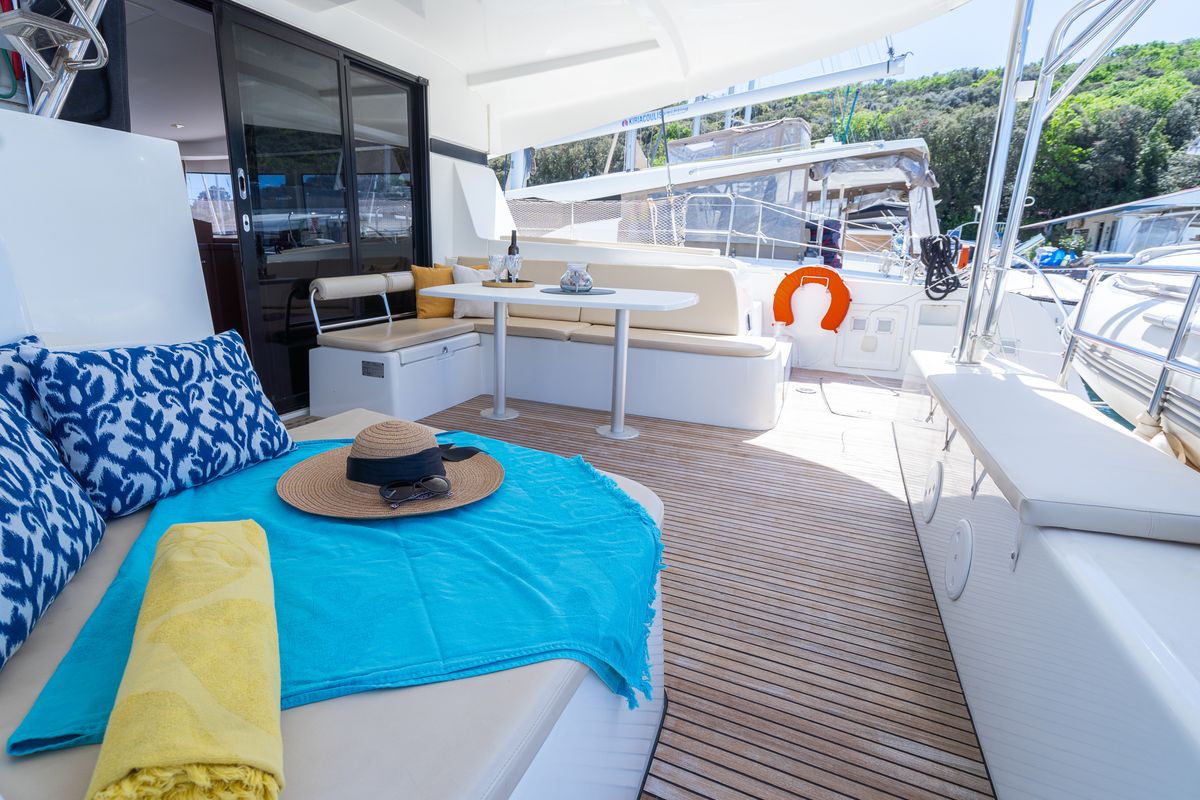Deck of Fleur De Sel, a Lagoon 42 catamaran at Grad Pula, Croatia