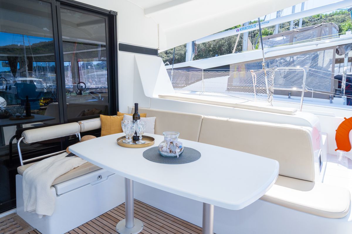 Deck of Fleur De Sel, a Lagoon 42 catamaran at Grad Pula, Croatia