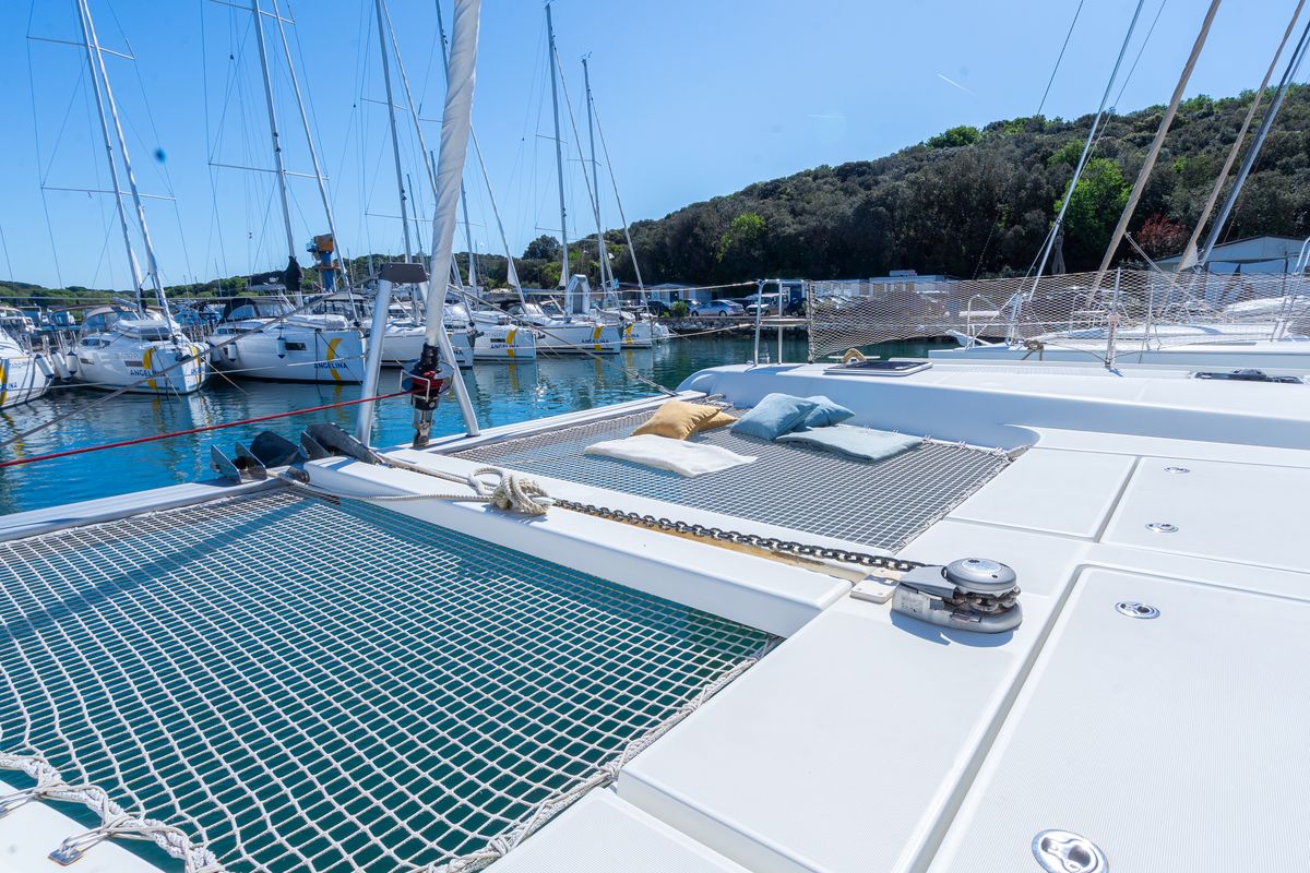 Deck of Fleur De Sel, a Lagoon 42 catamaran at Grad Pula, Croatia