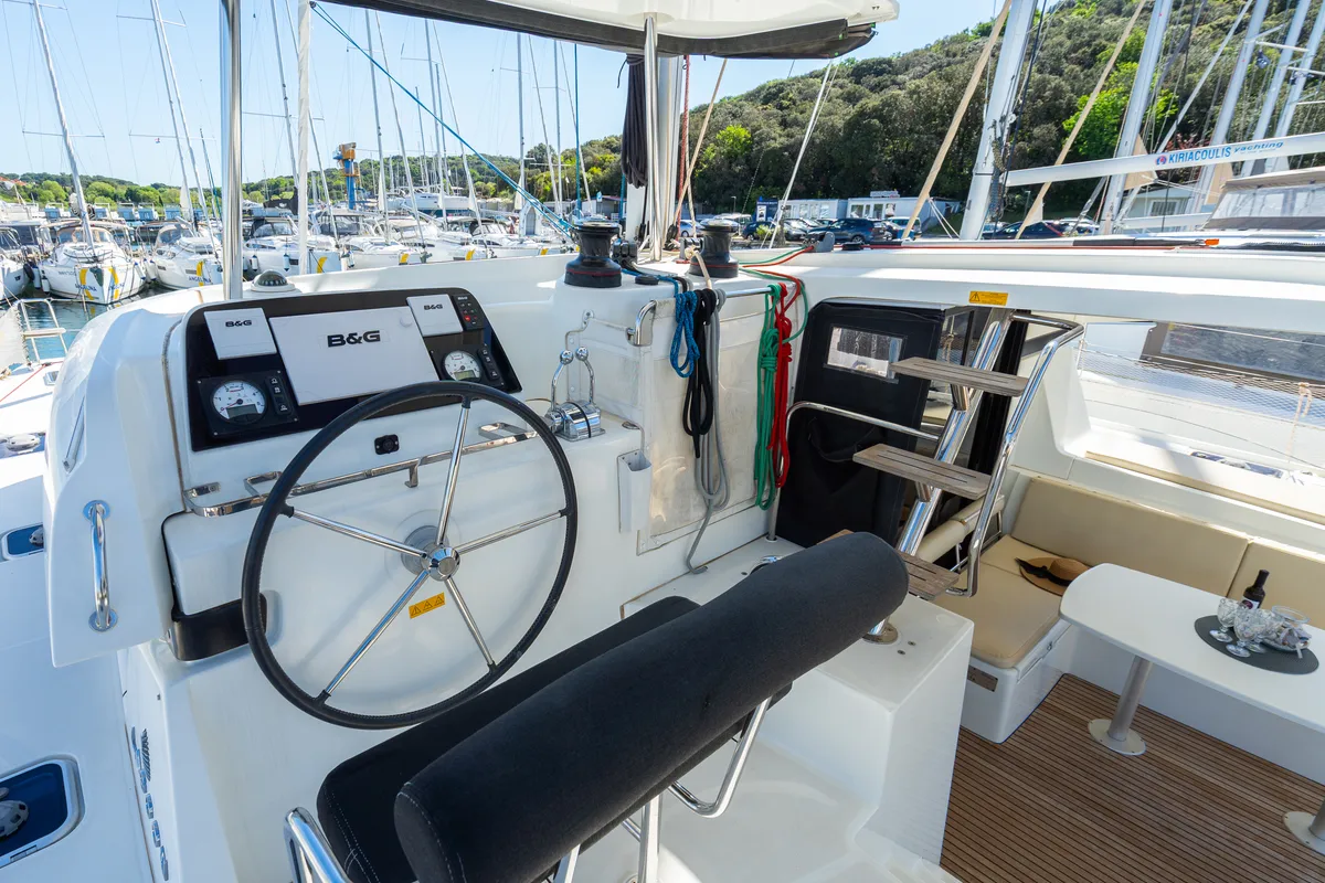 Cockpit of Fleur De Sel, a Lagoon 42 catamaran at Grad Pula, Croatia