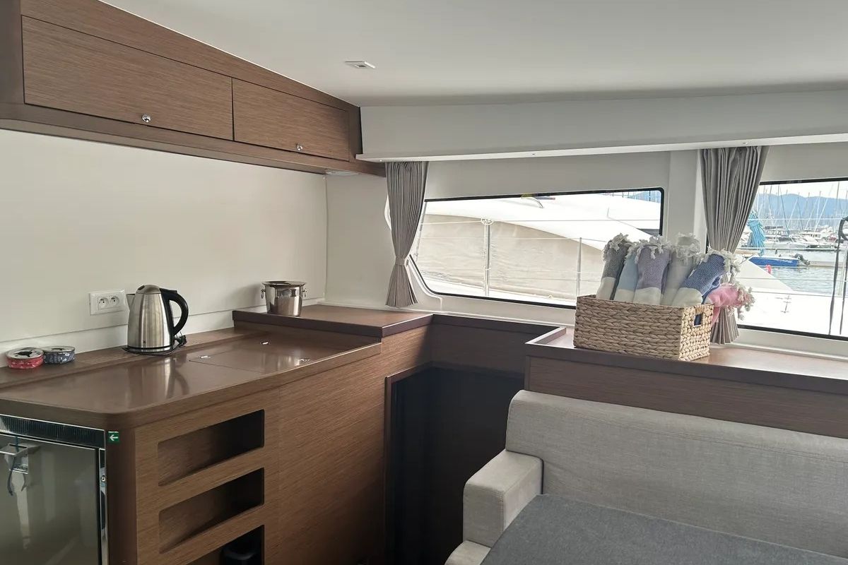 Galley of Meraki, a Lagoon 42 catamaran at Fethiye, Turkey
