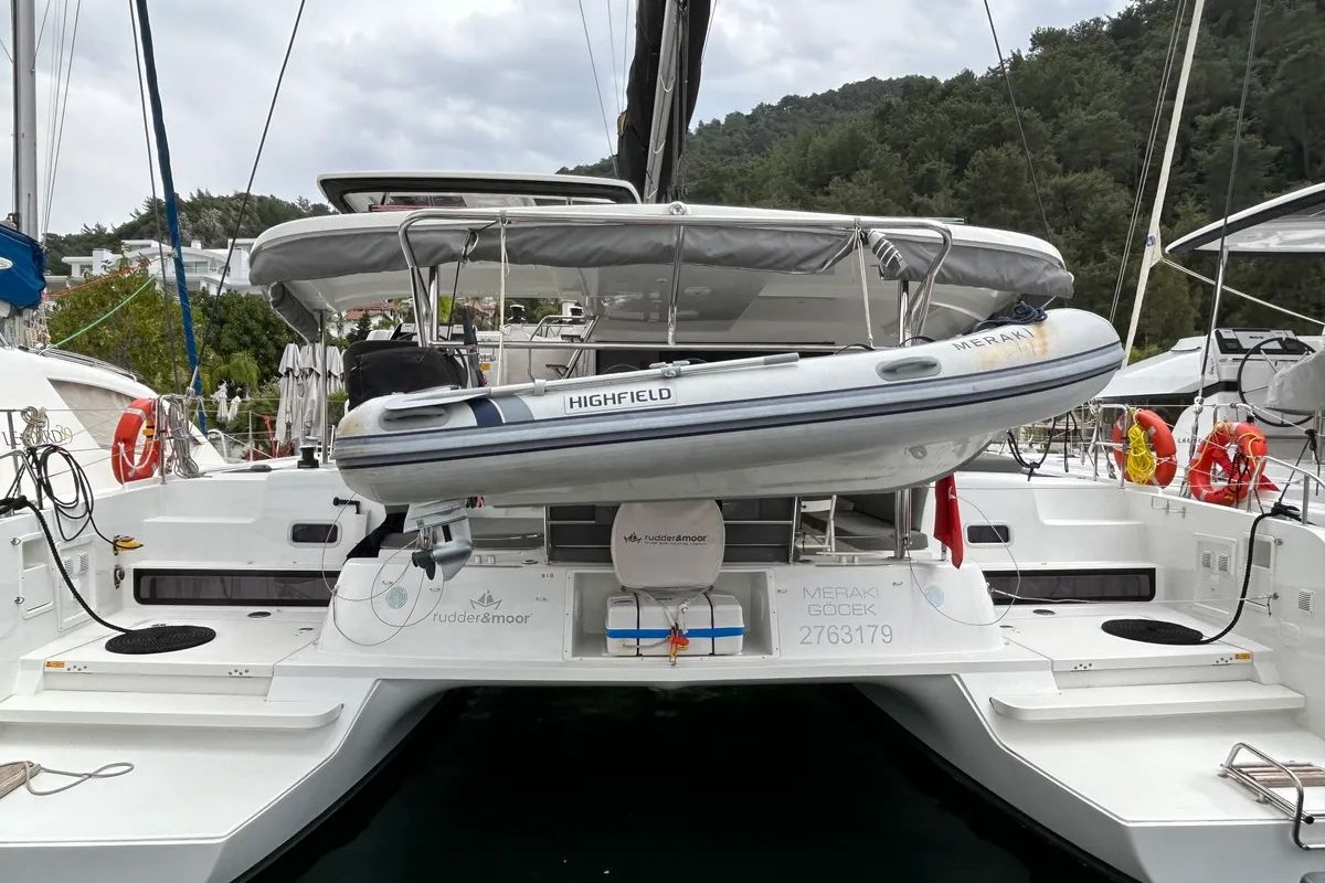 Deck of Meraki, a Lagoon 42 catamaran at Fethiye, Turkey
