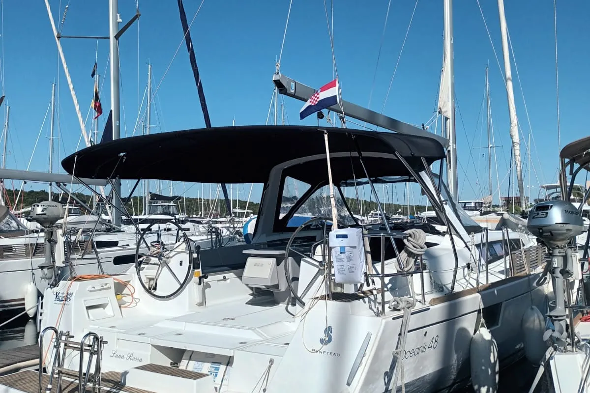 Cockpit of Luna Rossa, a Beneteau Oceanis 48 sailboat at Grad Šibenik, Croatia
