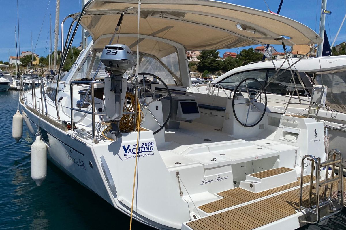 Cockpit of Luna Rossa, a Beneteau Oceanis 48 sailboat at Grad Šibenik, Croatia