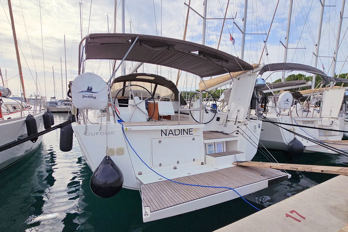 Exterior view of Nadine, a Dufour 460 GL sailboat at Općina Rogoznica, Croatia