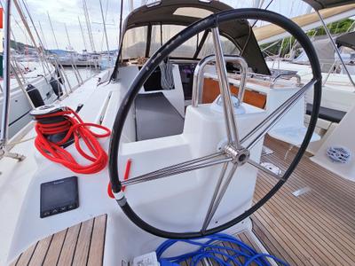 Cockpit of Nadine, a Dufour 460 GL sailboat at Općina Rogoznica, Croatia