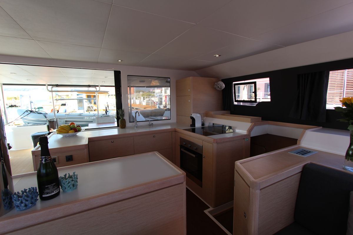 Galley of Amelie, a Dufour Catamaran 48 catamaran at Cecina, Italy