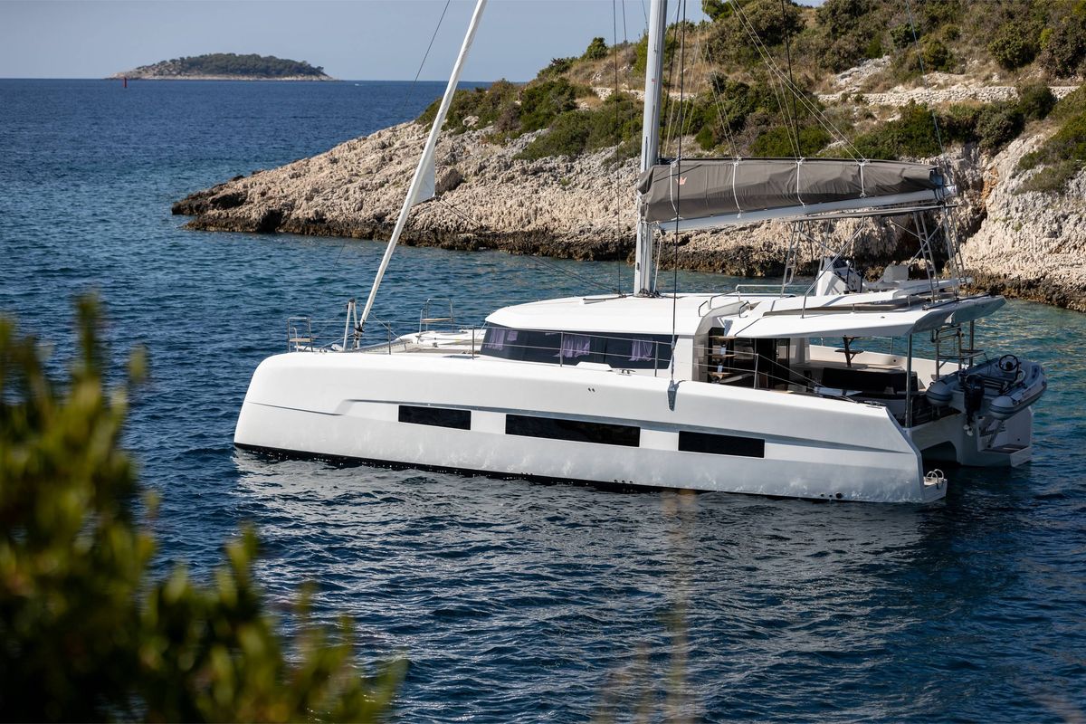 Exterior view of Amelie, a Dufour Catamaran 48 catamaran at Cecina, Italy