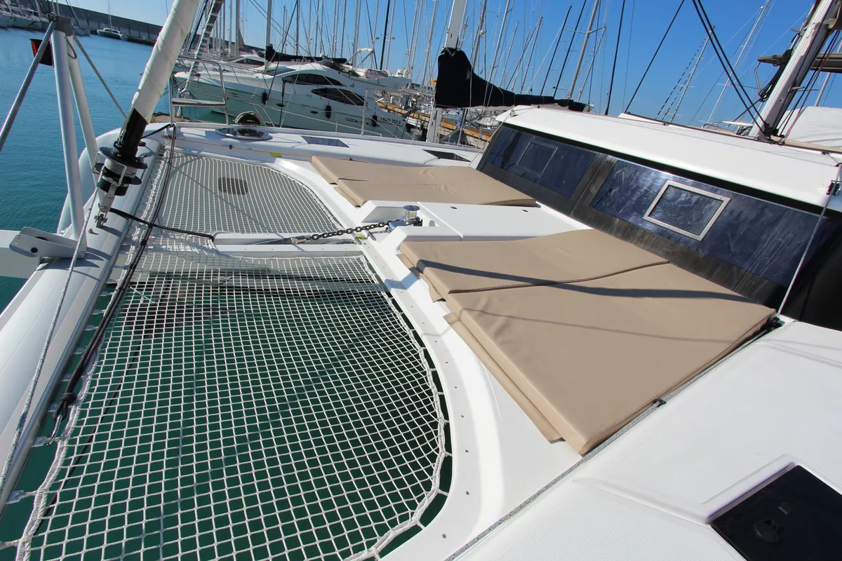 Deck of Amelie, a Dufour Catamaran 48 catamaran at Cecina, Italy