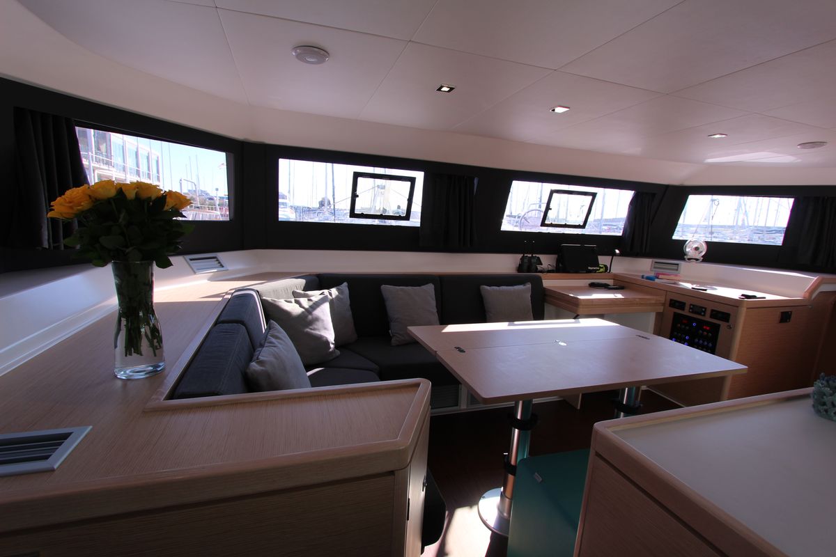 Salon of Amelie, a Dufour Catamaran 48 catamaran at Cecina, Italy