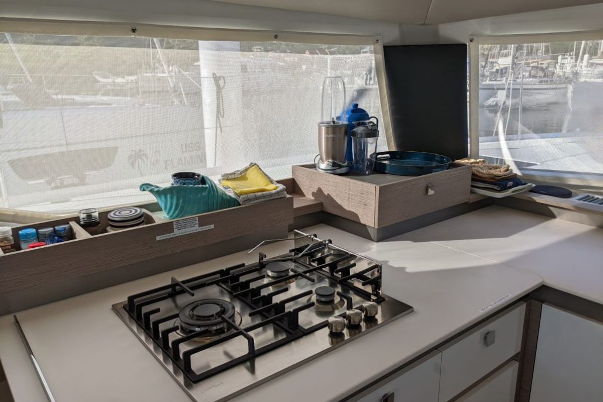 Galley of Free To Be, a Fountaine Pajot Elba 45 catamaran at Road Town, British Virgin Islands