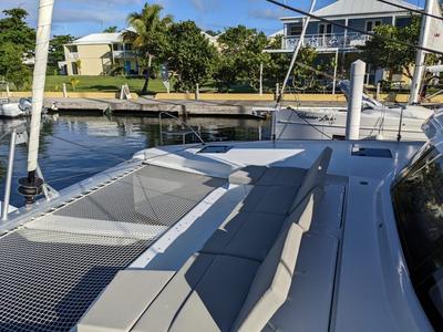 Deck of Free To Be, a Fountaine Pajot Elba 45 catamaran at Road Town, British Virgin Islands