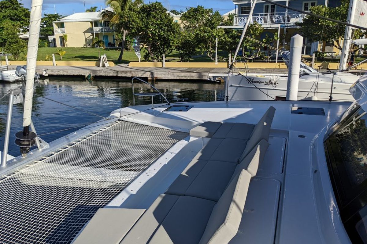 Deck of Free To Be, a Fountaine Pajot Elba 45 catamaran at Road Town, British Virgin Islands