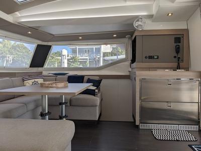 Salon of Free To Be, a Fountaine Pajot Elba 45 catamaran at Road Town, British Virgin Islands