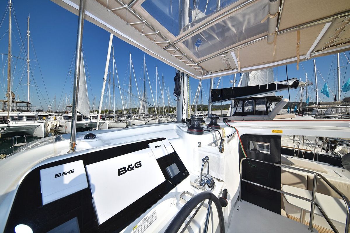 Cockpit of Cuzamen, a Lagoon 42 catamaran at Općina Sukošan, Croatia
