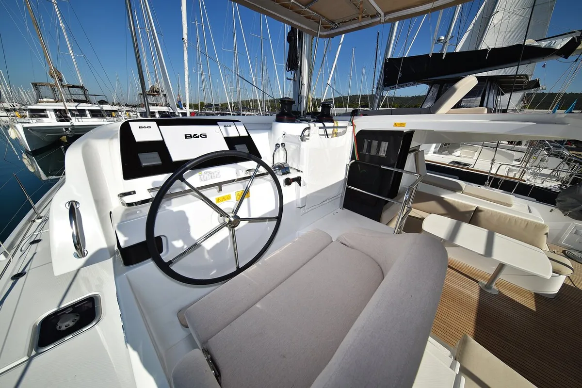 Cockpit of Cuzamen, a Lagoon 42 catamaran at Općina Sukošan, Croatia