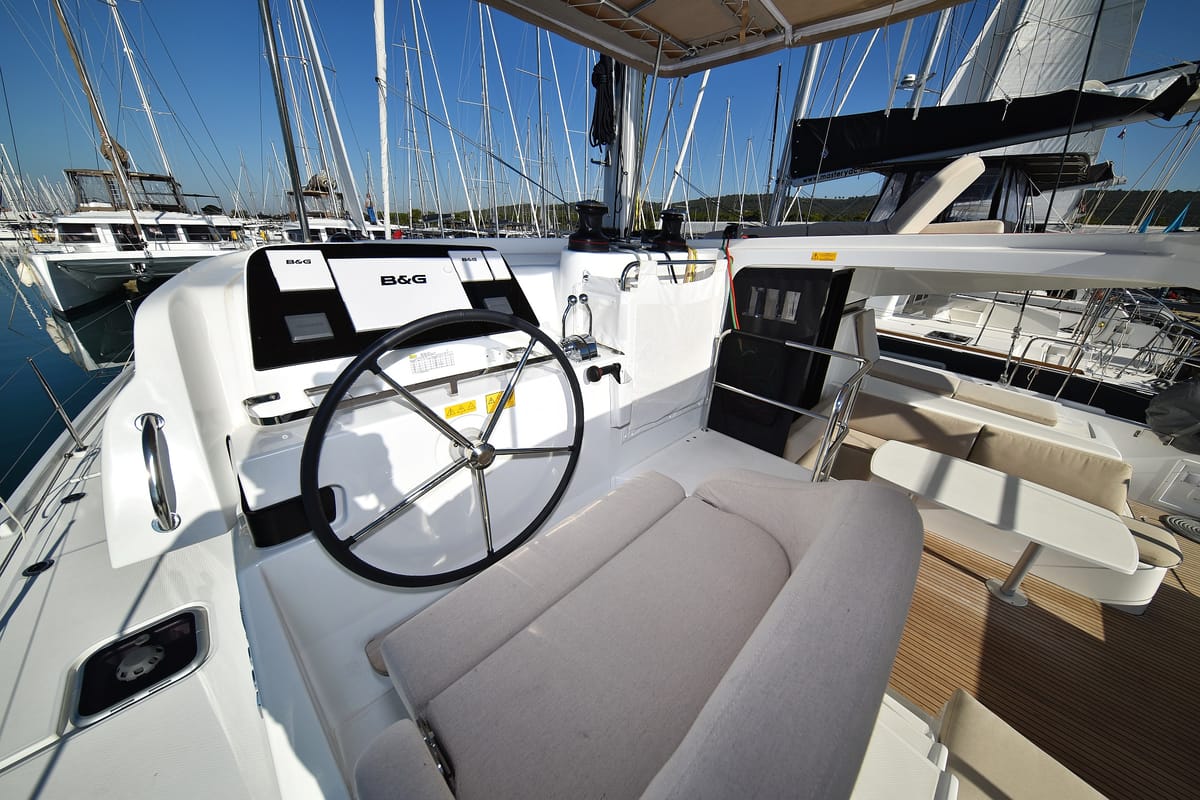 Cockpit of Cuzamen, a Lagoon 42 catamaran at Općina Sukošan, Croatia