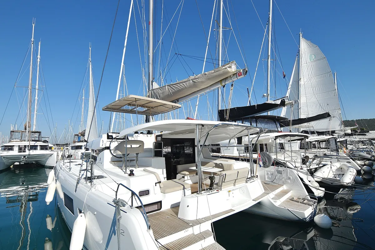 Exterior view of Cuzamen, a Lagoon 42 catamaran at Općina Sukošan, Croatia