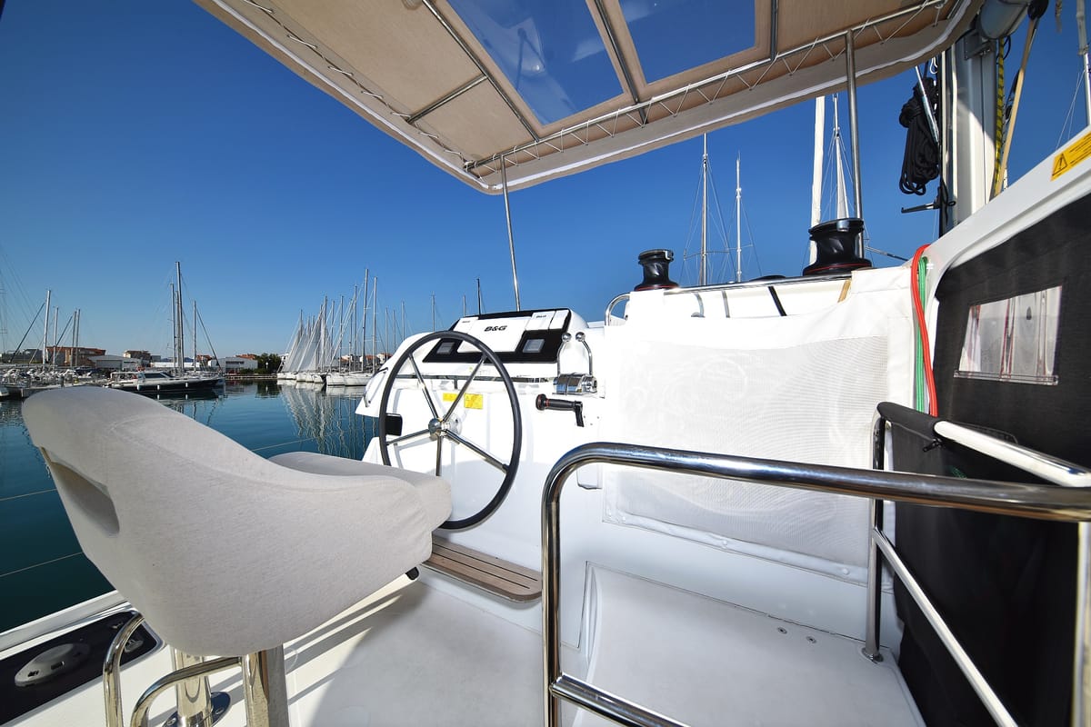 Cockpit of Cuzamen, a Lagoon 42 catamaran at Općina Sukošan, Croatia