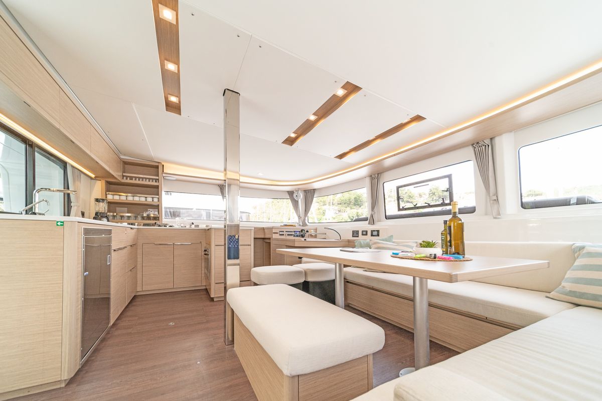 Salon of First Care, a Lagoon 46 catamaran at Skradin, Croatia
