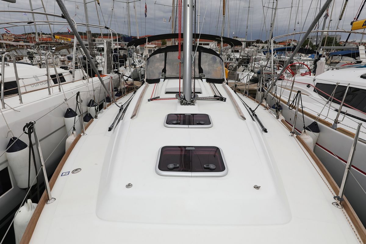 Deck of Caprice, a Beneteau Oceanis 34 sailboat at Grad Vodice, Croatia