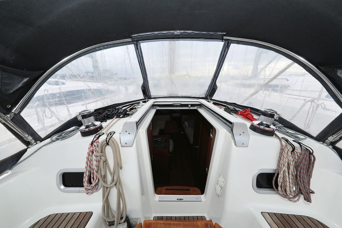 Deck of Caprice, a Beneteau Oceanis 34 sailboat at Grad Vodice, Croatia