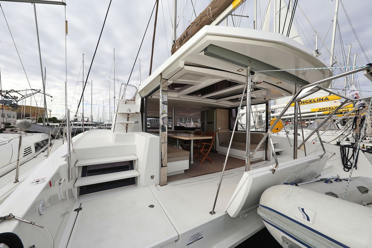 Deck of Tisia, a Bali 4.3 catamaran at Grad Trogir, Croatia