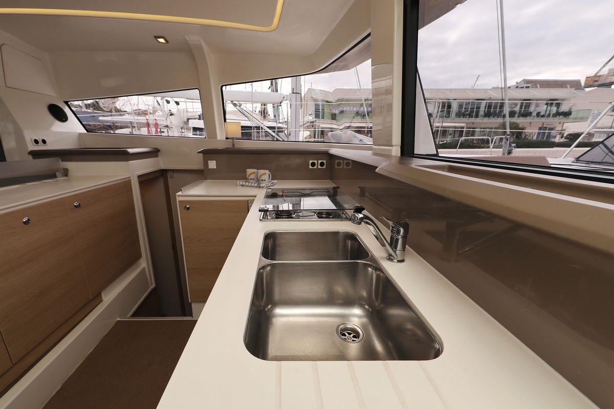 Galley of Tisia, a Bali 4.3 catamaran at Grad Trogir, Croatia