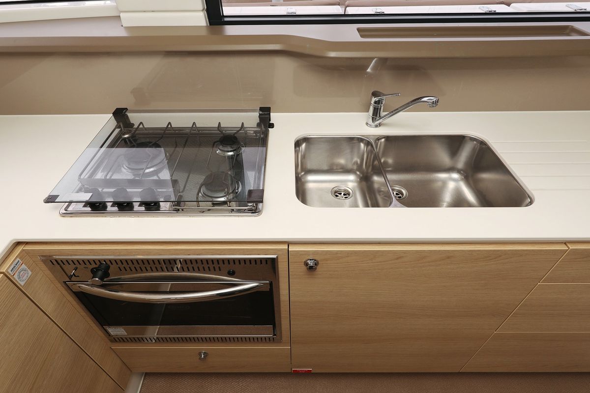 Galley of Tisia, a Bali 4.3 catamaran at Grad Trogir, Croatia