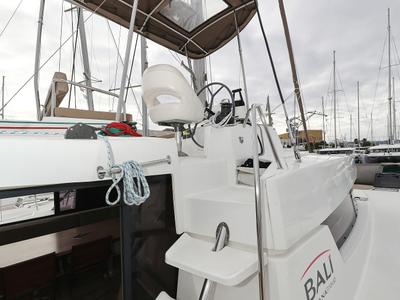 Cockpit of Tisia, a Bali 4.3 catamaran at Grad Trogir, Croatia