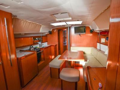 Salon of Soyamaje, a Beneteau Oceanis 43 sailboat at Fethiye, Turkey