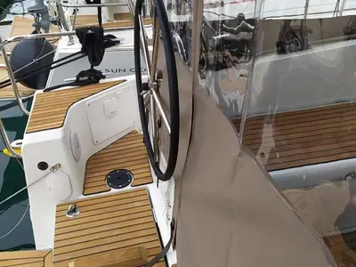 Deck of Bright Elli, a Jeanneau Sun Odyssey 380 sailboat at Grad Trogir, Croatia