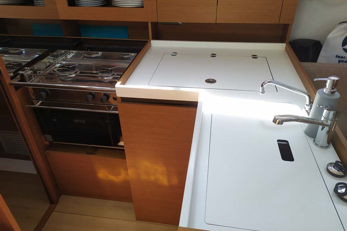 Galley of Bright Elli, a Jeanneau Sun Odyssey 380 sailboat at Grad Trogir, Croatia