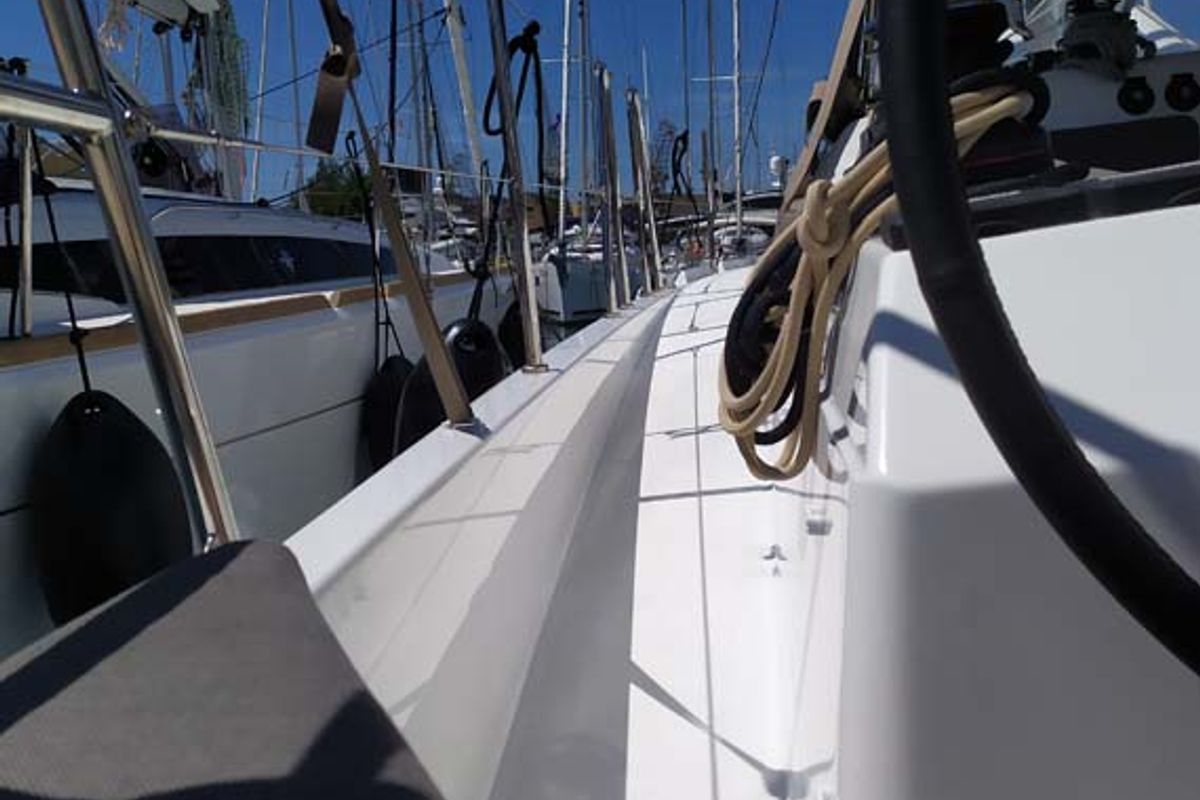 Deck of Bright Elli, a Jeanneau Sun Odyssey 380 sailboat at Grad Trogir, Croatia