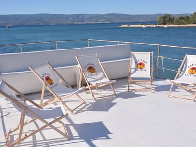 Deck of Primorac, a Gulet Gulet gulet at Grad Omiš, Croatia