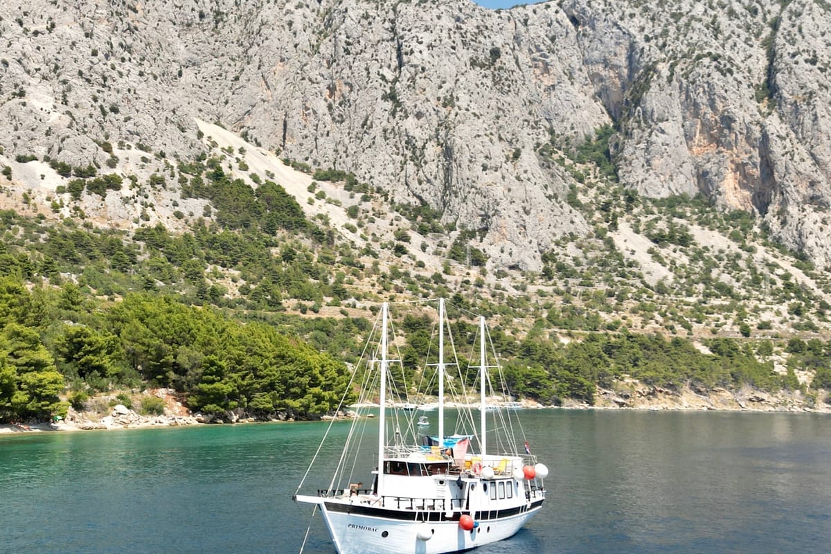 Exterior view of Primorac, a Gulet Gulet gulet at Grad Omiš, Croatia